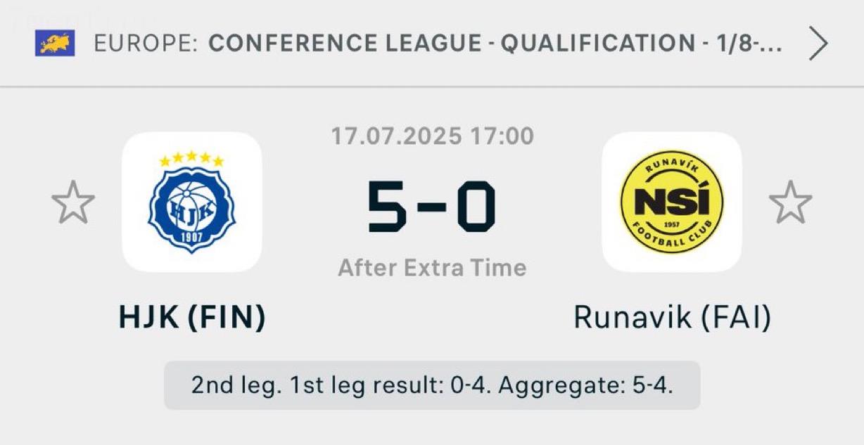 Vòng loại UEFA Champions League Helsinki: 0-4 ở lượt đi, 5-0 ở lượt về